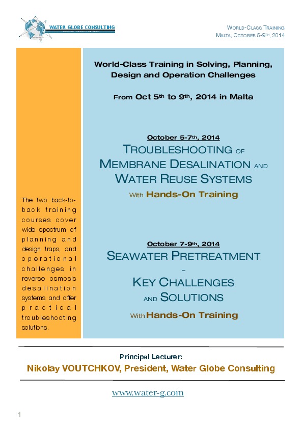 TROUBLESHOOTING OF MEMBRANE DESALINATION AND WATER REUSE SYSTEMS - Course brochure