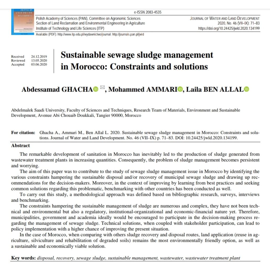 Sustainable sewage sludge management in Morocco: Constraints and solutions