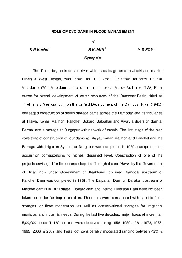 Role of DVC Dams in Flood Management