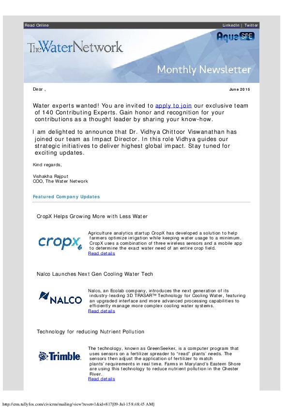 The Water Network Newsletter - 2015-06