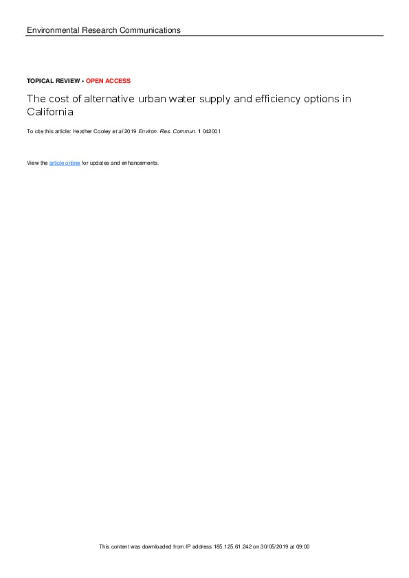 The Cost of Alternative Urban Water Supply and Efficiency Options in California