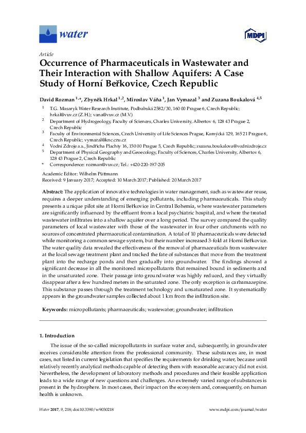 Occurrence of Pharmaceuticals in Wastewater and Their Interaction with Aquifers - A Case Study