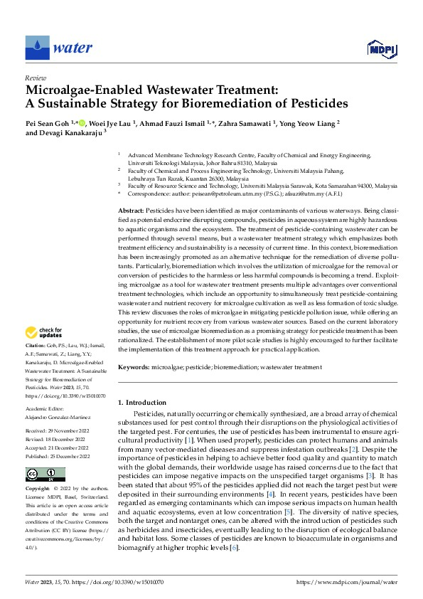 Microalgae-Enabled Wastewater Treatment: A Sustainable Strategy for Bioremediation of Pesticides