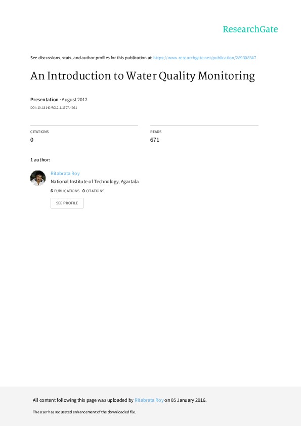 An Introduction to Water Quality Monitoring, 2012