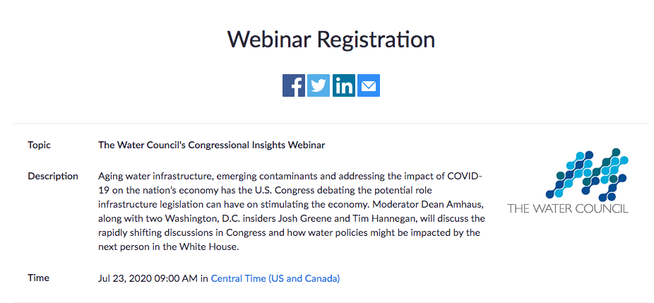 The Water Council&#039;s Congressional Insights Webinarhttps://us02web.zoom.us/webinar/register/WN_7w-_2n4wQvmIXn2_i09c5Q