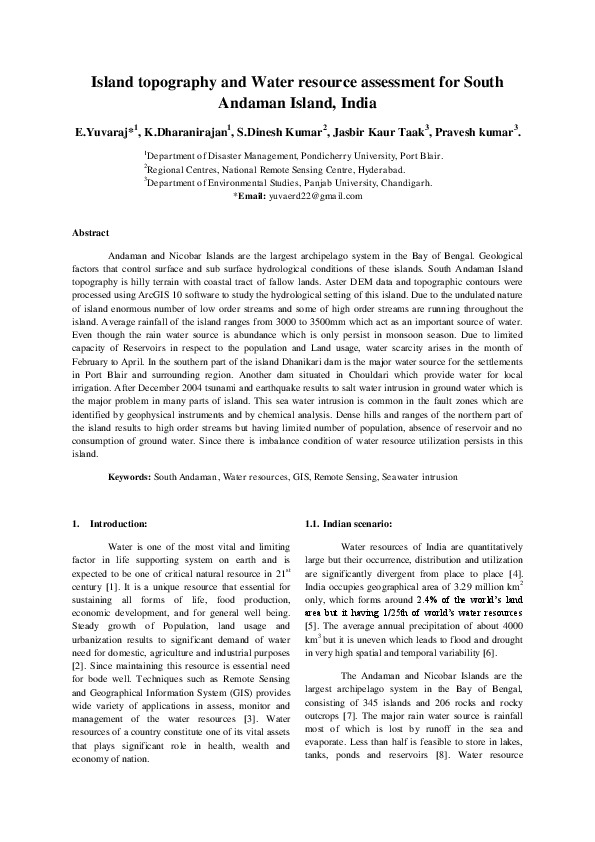 Island topography and Water resource assessment for South Andaman Island, India