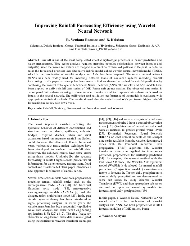 Improving Rainfall Forecasting Efficiency using Wavelet Neural Network