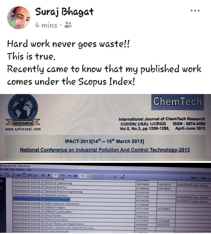 Hard work never goes waste! Published work comes under Scopus Index !&nbsp;