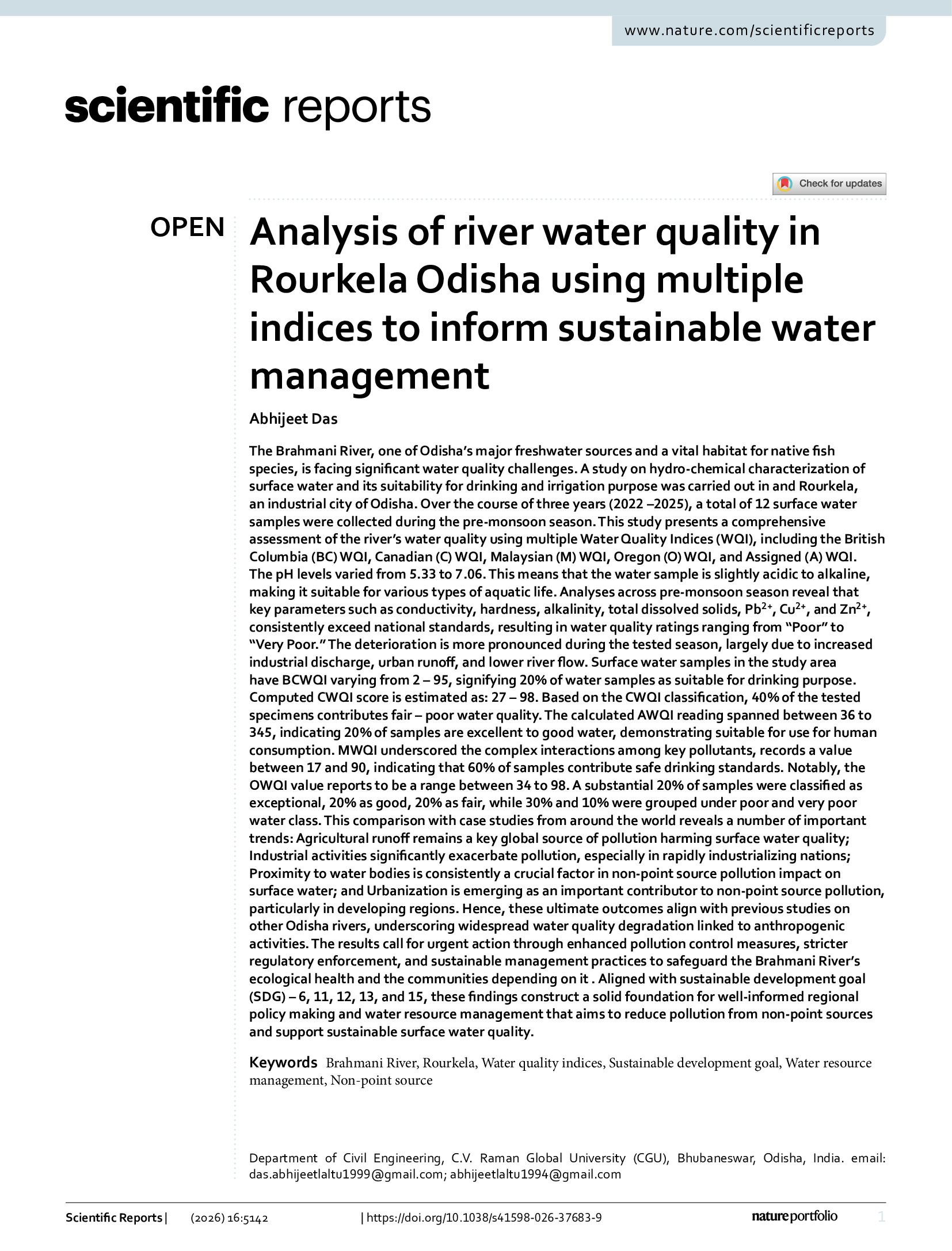 Analysis of river water quality using multiple indices