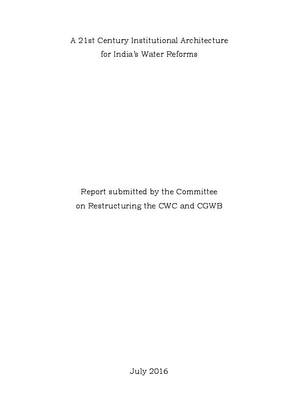 A 21st Century Institutional Architecture for India’s Water Reforms