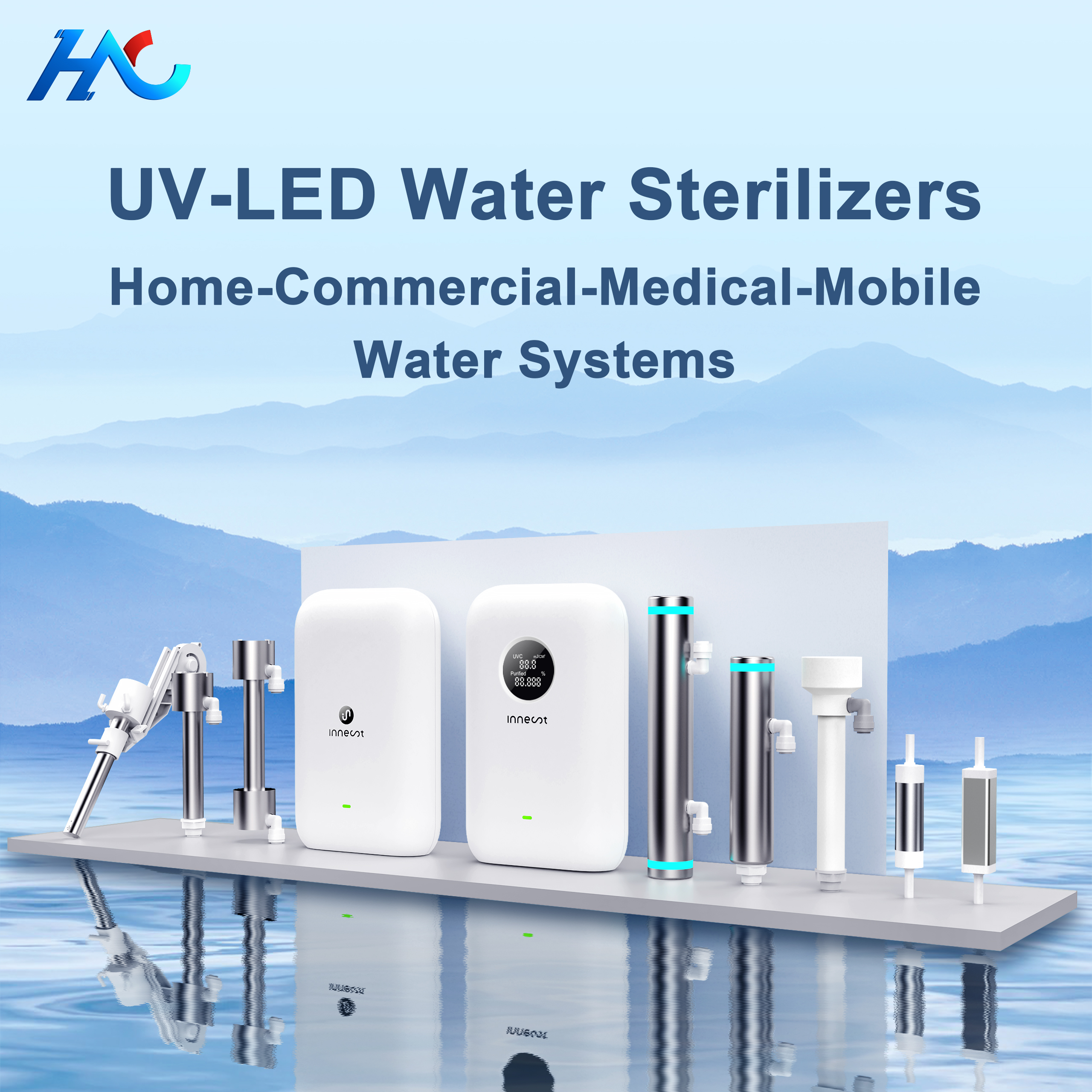 UV-LED Water Sterilziers for: Home: Faucet drinking water, Kichten & BathroomCommerical: Office, Medical, Flat, Hotel, School etc.Outdoor: RV & ...