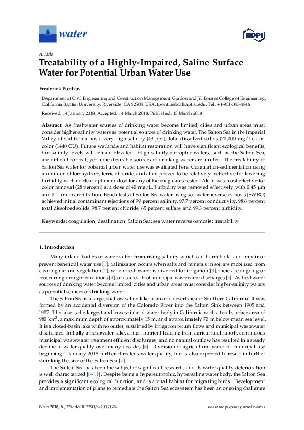 Treatability of a Highly-Impaired, Saline Surface Water for Potential Urban Water Use