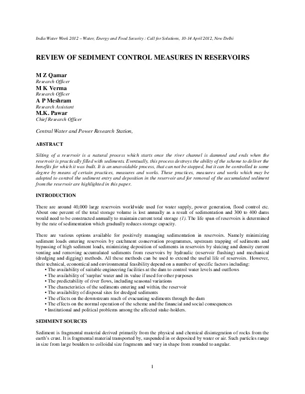 Review of Sediment Control Measures in Reservoirs