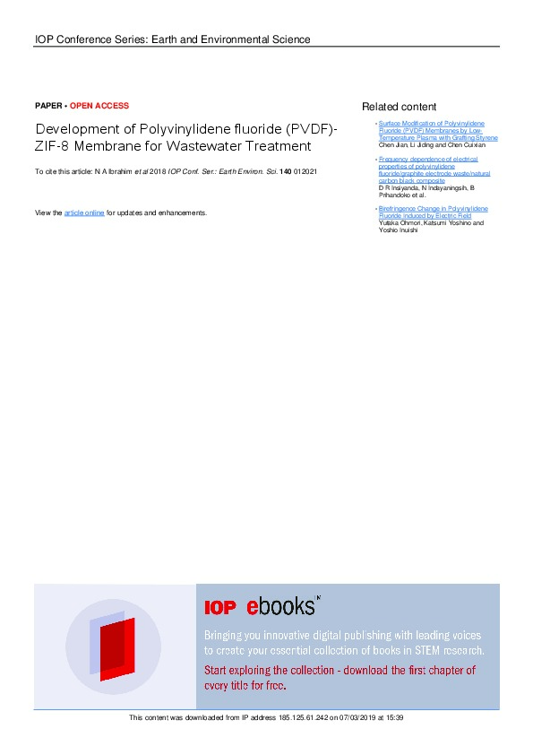 Development of Polyvinylidene fluoride Membrane for Wastewater Treatment