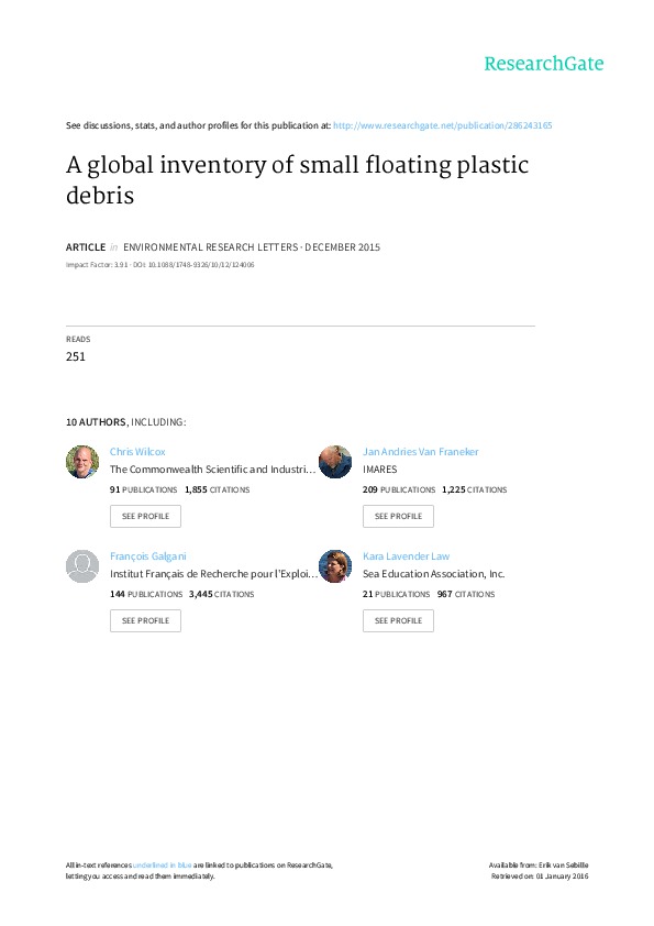 A global inventory of small floating plastic debris