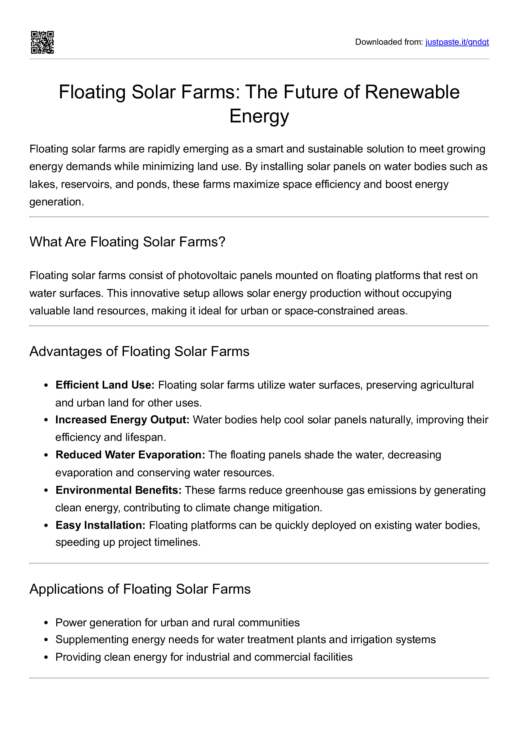Floating solar farms