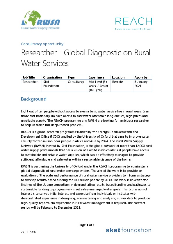 Researcher - Global Diagnostic on Rural Water Services