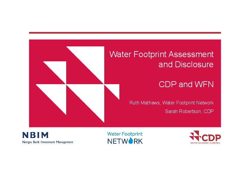 Water Footprint Assessment and Disclosure - WFN and CDP