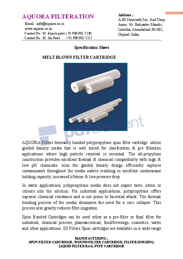 SEDIMENT FILTER CARTRIDGE