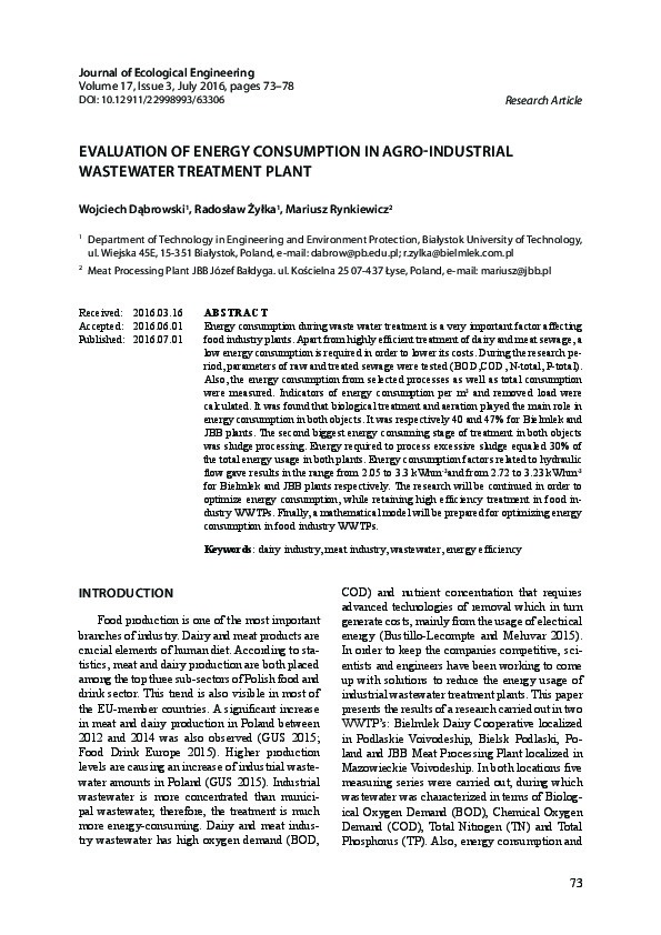 Evaluation of Energy Consuption in Agro-industrial Wastewater Treatment Plant