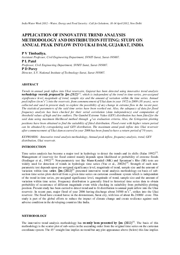 Application of Innovative Trend Analysis Methodology and Distribution Fitting: Study on Annual Peak Inflow into Ukai Dam, Gujarat, India