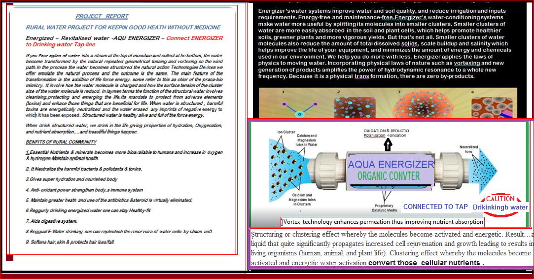 Project report on Heath water -ORGANIC BY AQUA ENERGIZER