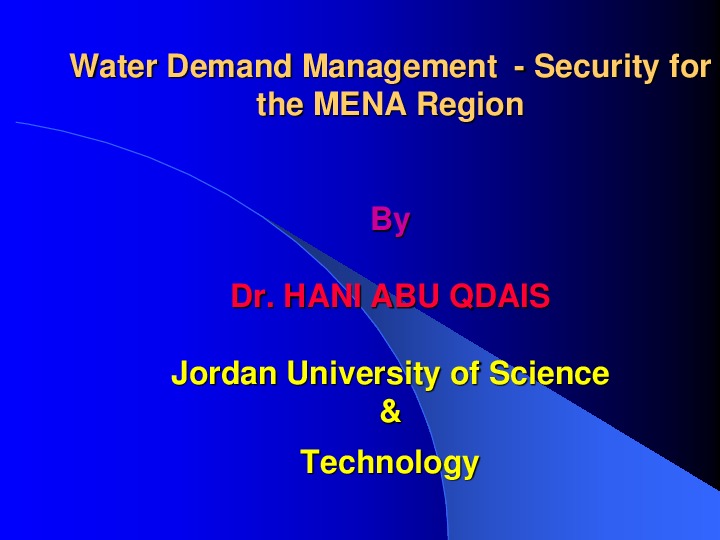 Water Demand Management - Security for the MENA region