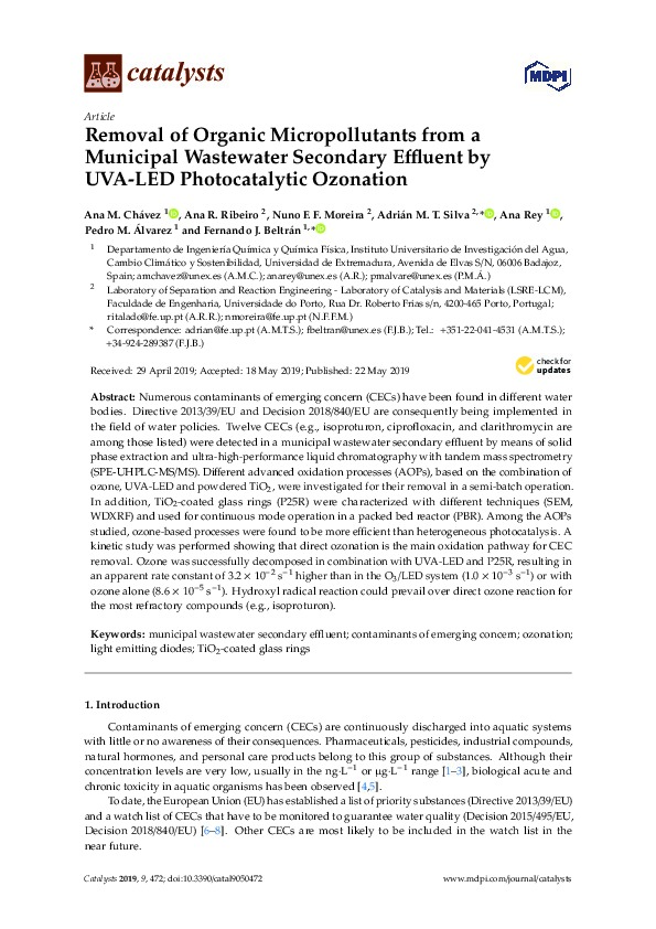 Removal of Organic Micropollutants from a Municipal Wastewater Secondary Effluent