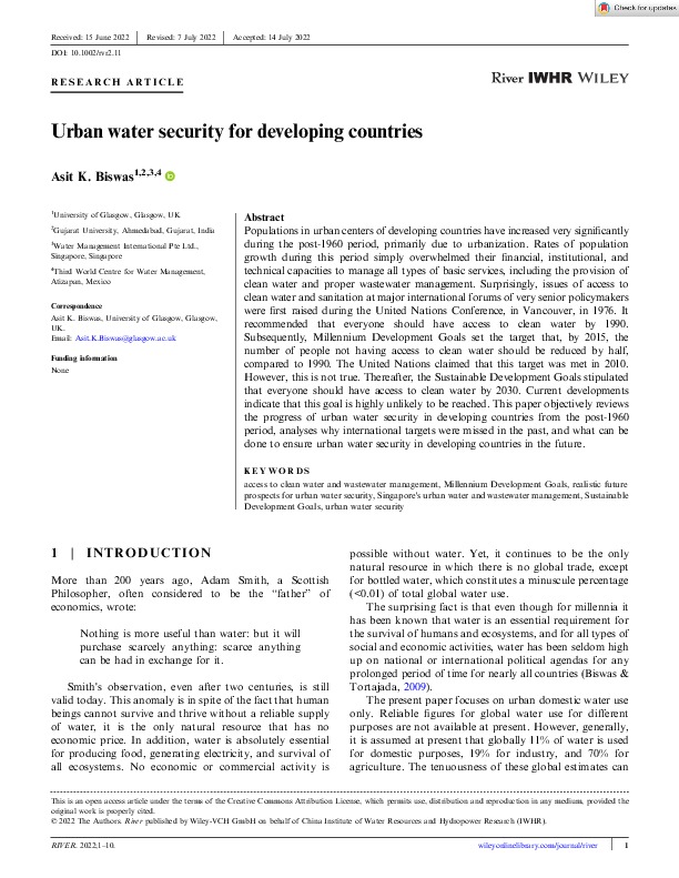 Urban Water Security for Developing Countries