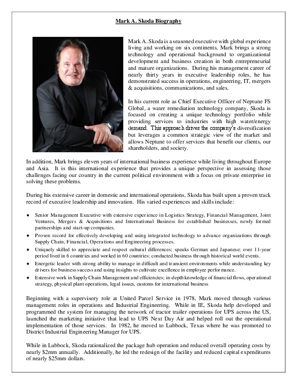 Mark Skoda, Chief Executive Officer, Neptune Water Remediation Services LLC
