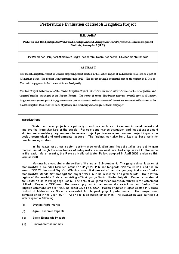 Performance Evaluation of Itiadoh Irrigation Project