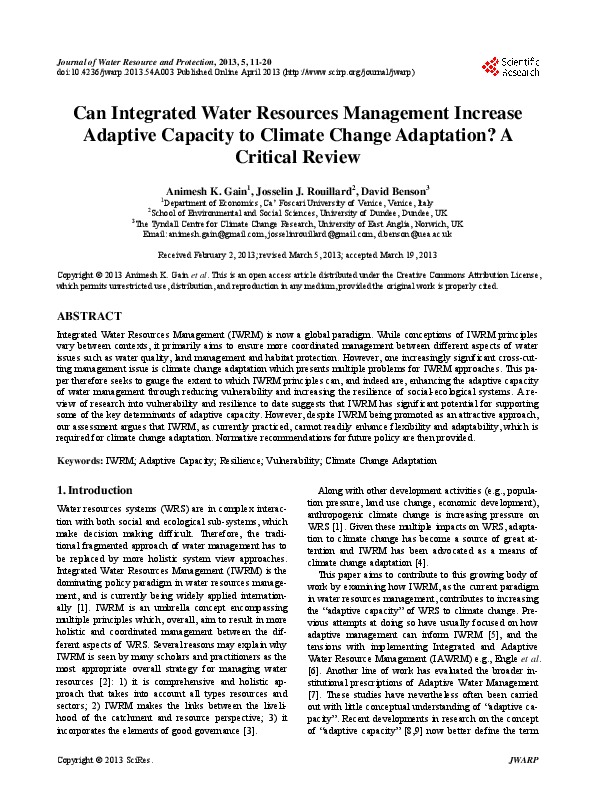 IWRM in Climate Change Adaptation 2013