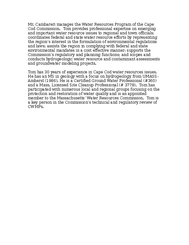 Tom Cambareri, Cape Cod Commission - Water Resources Program Manager