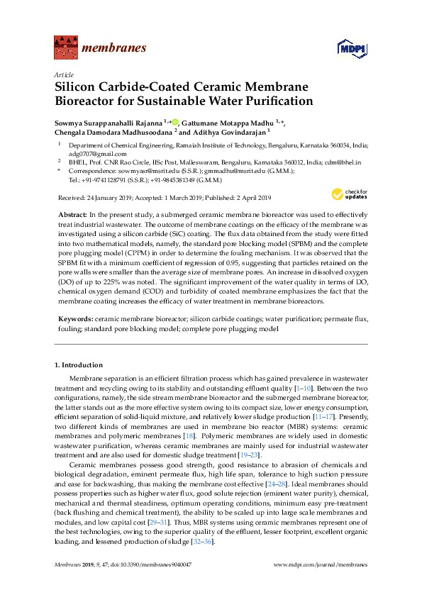 Silicon Carbide-Coated Ceramic Membrane Bioreactor for Sustainable Water Purification