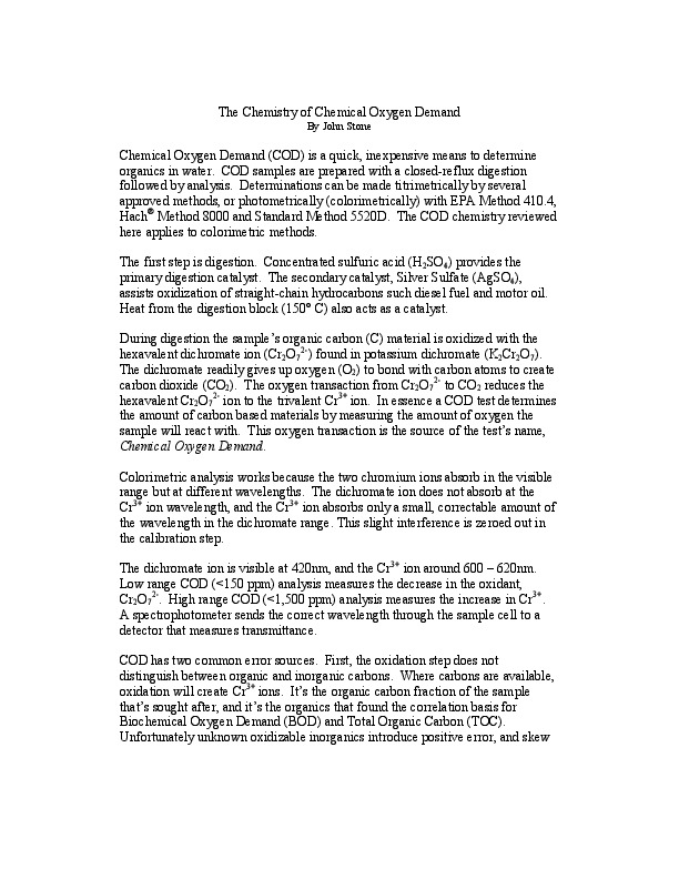 The Chemistry of Chemical Oxygen Demand