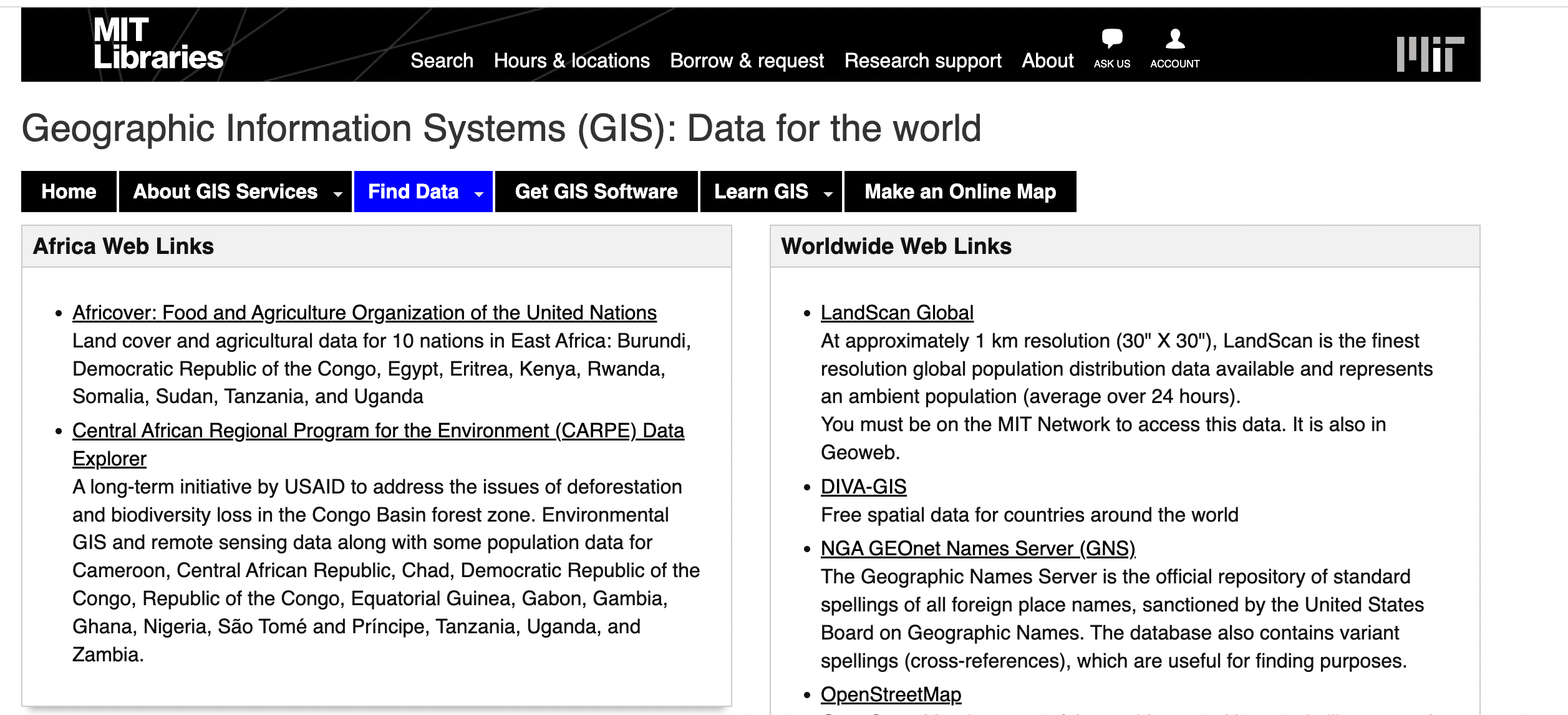 Data for the World- MIT's open access GIS Data