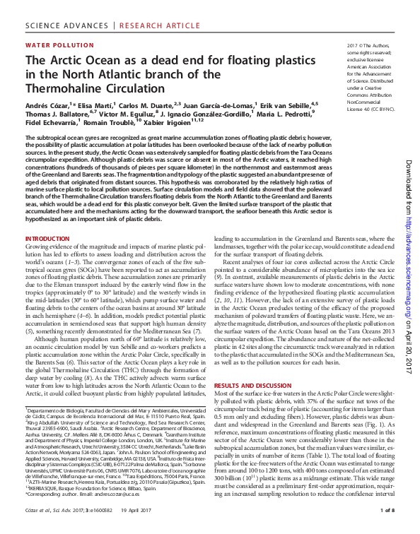 The Arctic Ocean as a dead end for floating plastics in the North Atlantic branch of the Thermohaline Circulation