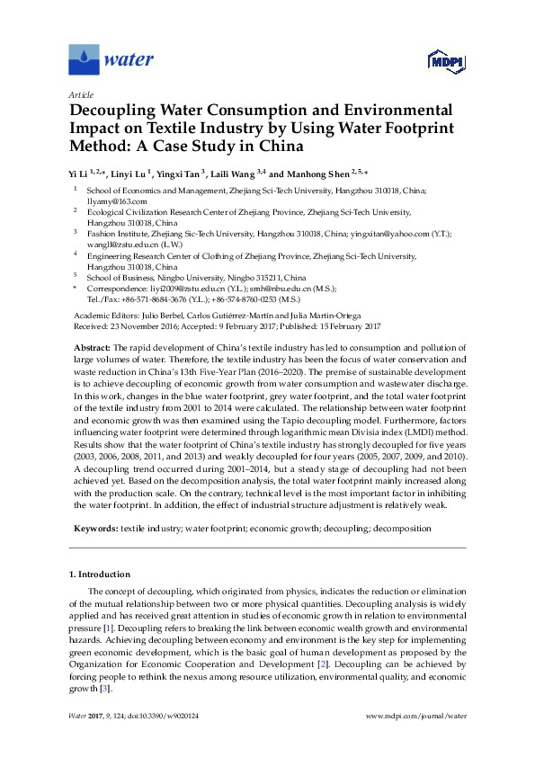 Decoupling ​Water ​Consumption and ​Environmental ​Impact on ​Textile ​Industry - A ​Case Study