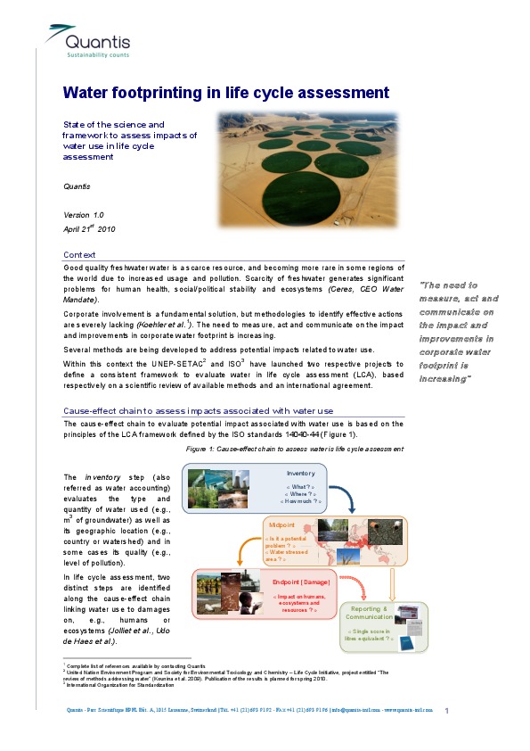 Water footprinting in life cycle assessment