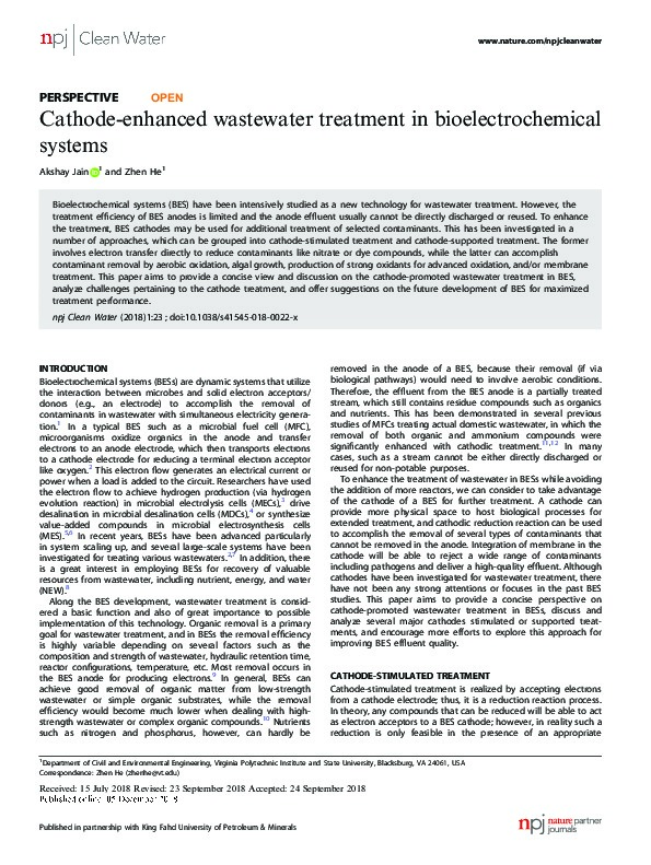 Cathode-enhanced Wastewater Treatment in Bioelectrochemical Systems