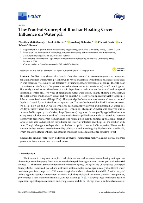 The-Proof-of-Concept of Biochar Floating Cover Influence on Water pH