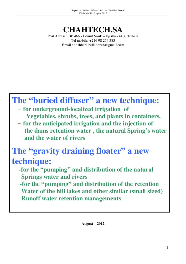 buried diffuser and draining floater: 2 new technologies for irrigation water saving and drought mitigation