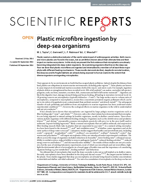 First evidence of deep-sea animals ingesting microplastics