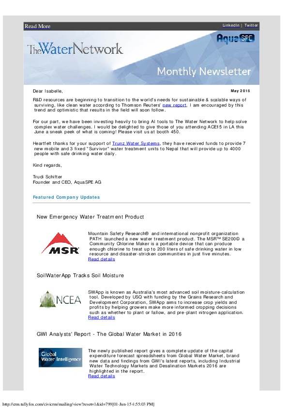 The Water Network Newsletter - 2015-05