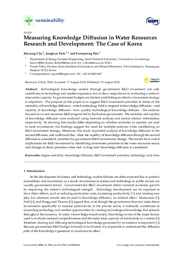 Measuring Knowledge Diffusion in Water Resources Research and Development - The Case of Korea
