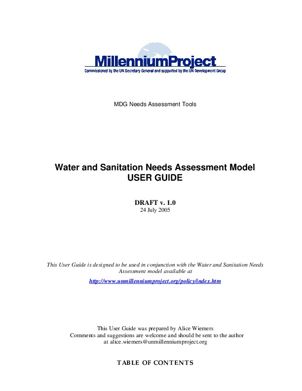 Water and Sanitation Needs Assessment Model  USER GUIDE