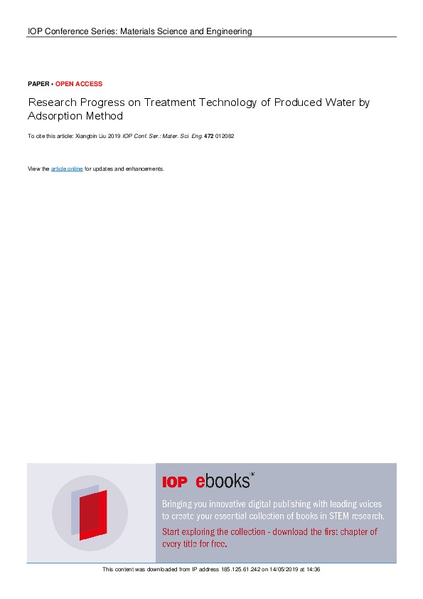 Research Progress on Treatment Technology of Produced Water by Adsorption Method