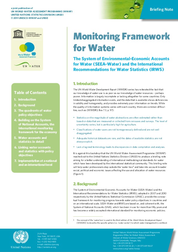  Monitoring Framework  for Water - UN 2011