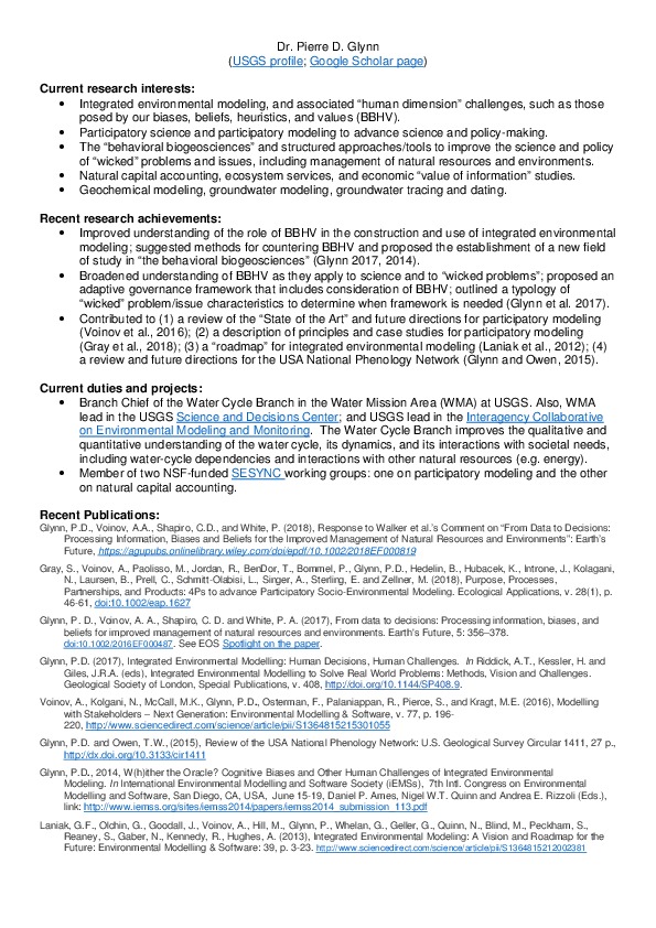 Pierre Glynn, Chief, Water Cycle Branch at U.S. Geological Survey