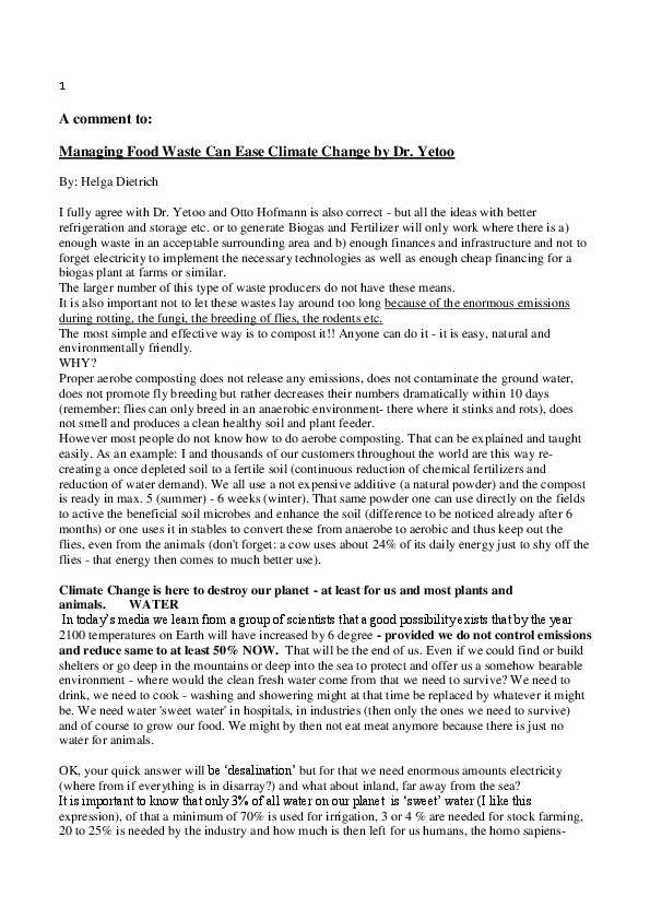 Helga Dietrich, Environmentalist